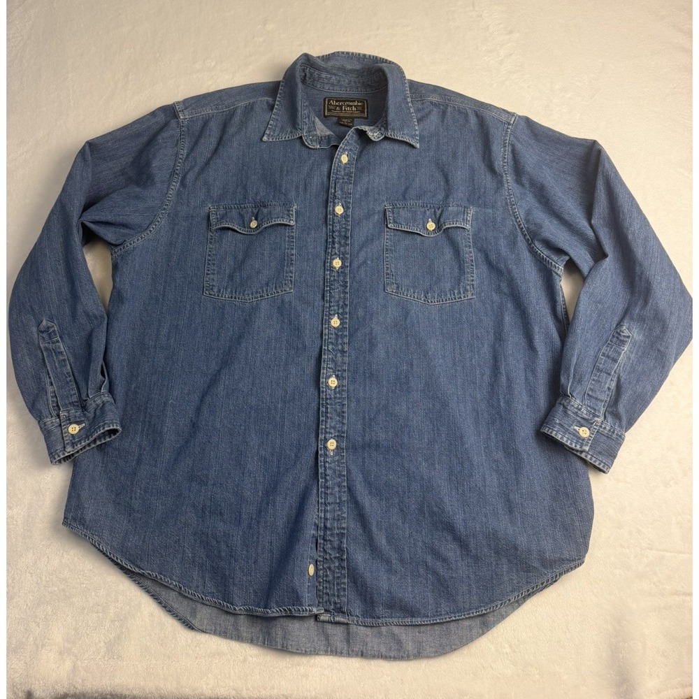Abercrombie & Fitch Blue Denim Button Down Shirt Mens Large